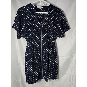 Tramp mini Womens Navy Blue Polka Dot Zip Front Tie Back Dress Size S
